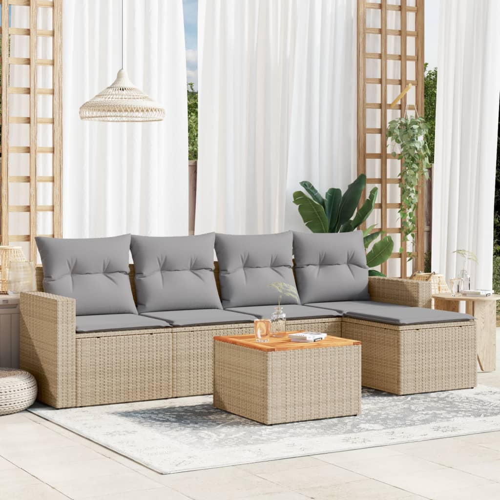 Set Divano da Giardino 6 pz con Cuscini Beige Misto Polyrattan - homemem39