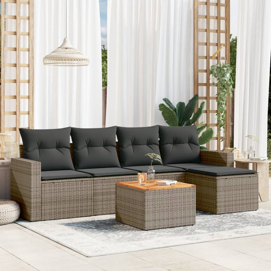 Set Divano da Giardino 6 pz con Cuscini Grigio in Polyrattan - homemem39