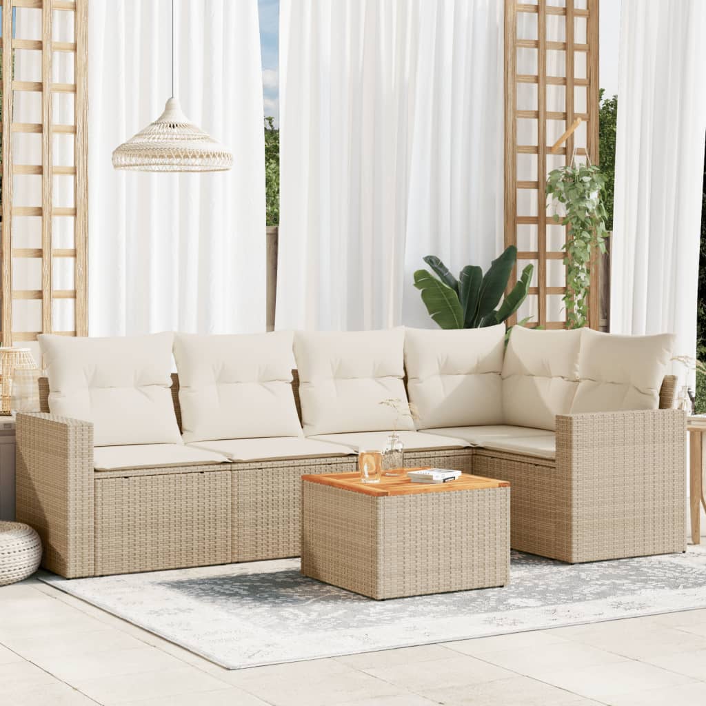 Set Divano da Giardino 6 pz con Cuscini Beige in Polyrattan - homemem39