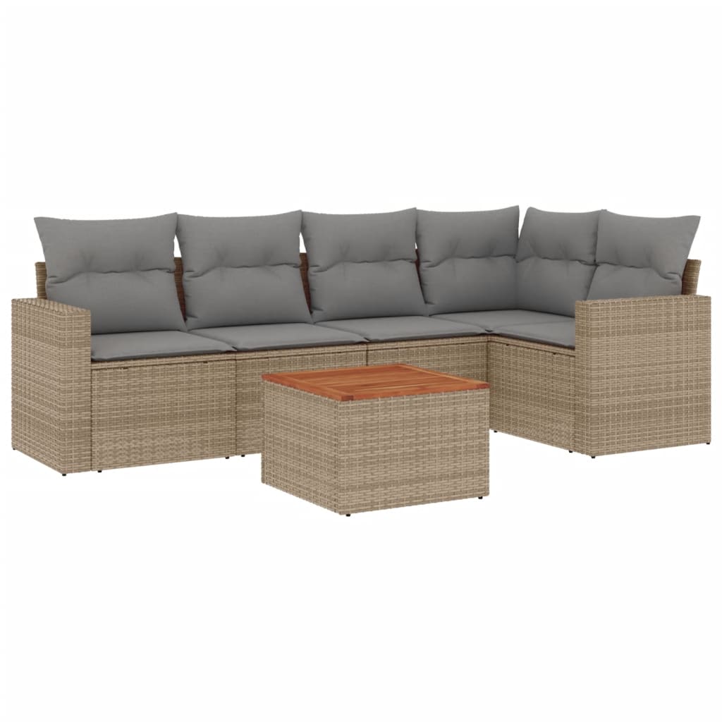 Set Divano da Giardino 6 pz con Cuscini Beige Misto Polyrattan - homemem39