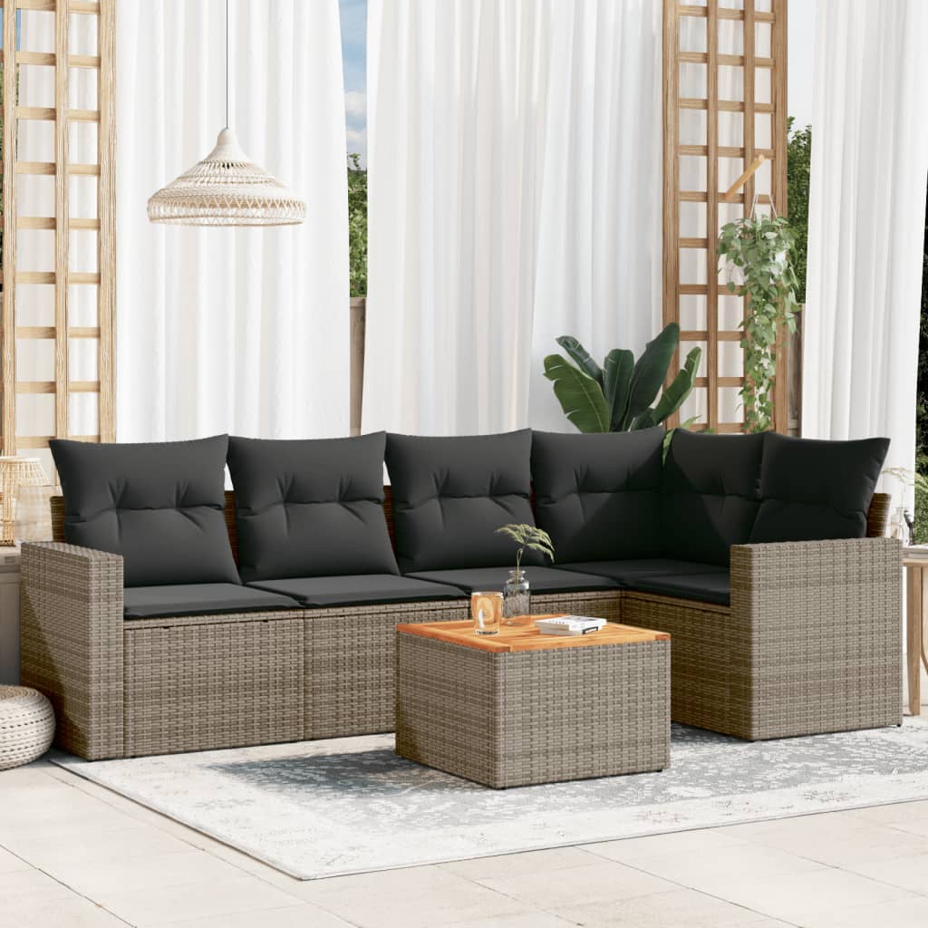 Set Divano da Giardino 6 pz con Cuscini Grigio in Polyrattan - homemem39