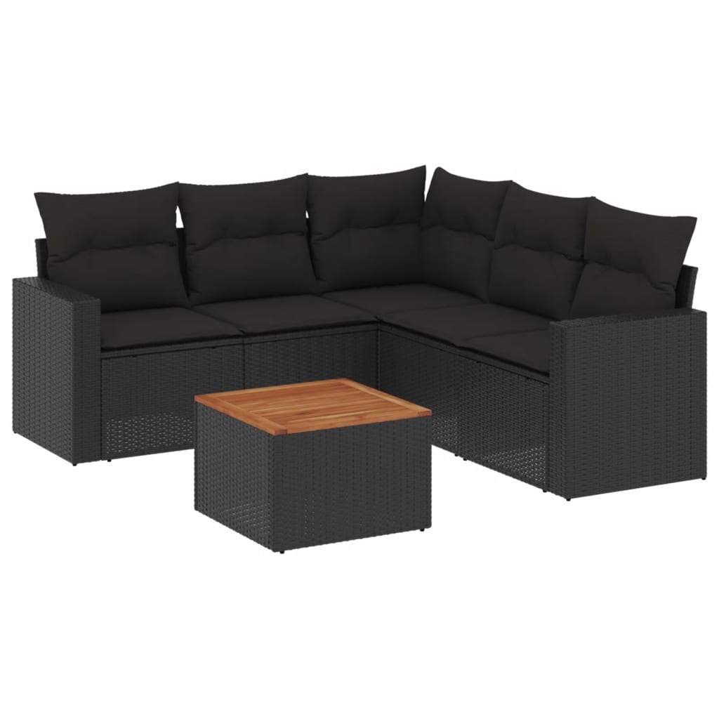 Set Divano da Giardino 6 pz con Cuscini Nero in Polyrattan - homemem39
