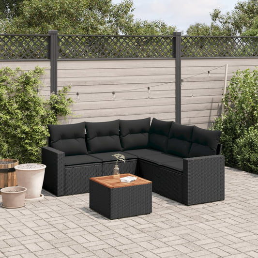 Set Divano da Giardino 6 pz con Cuscini Nero in Polyrattan - homemem39