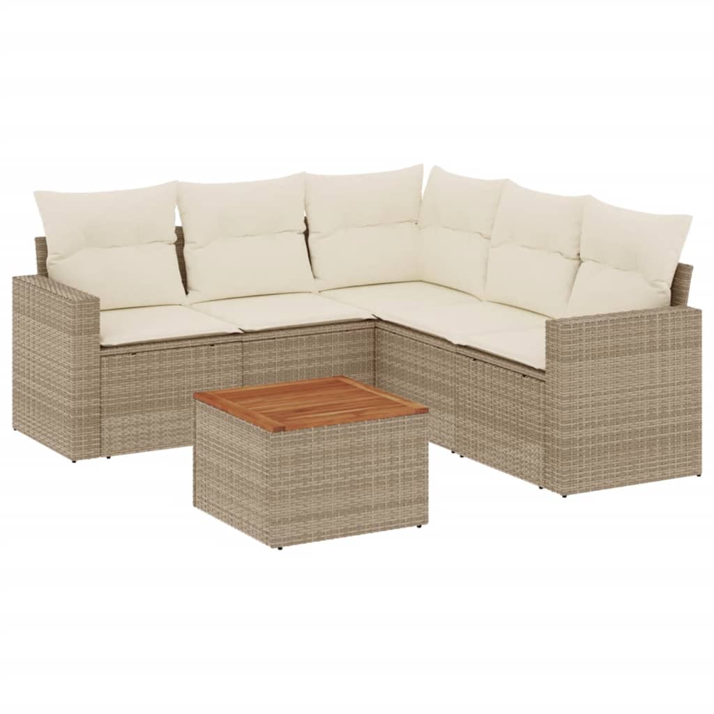 Set Divano da Giardino 6 pz con Cuscini Beige in Polyrattan - homemem39