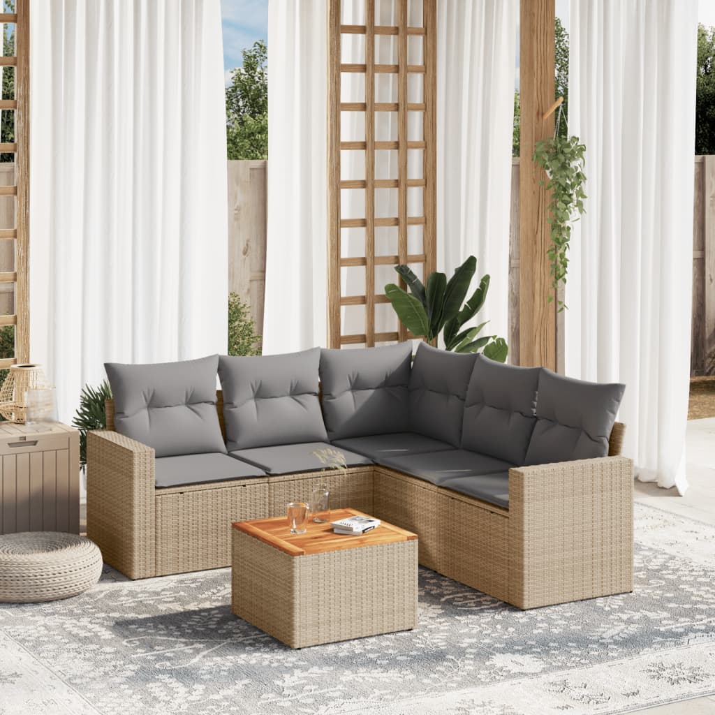 Set Divano da Giardino 6 pz con Cuscini Beige Misto Polyrattan - homemem39