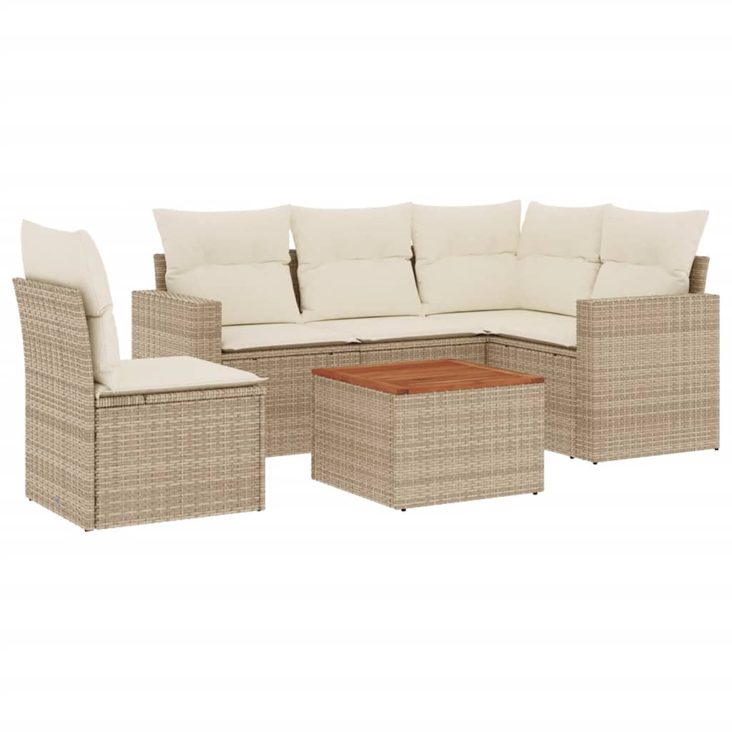 Set Divano da Giardino 6 pz con Cuscini Beige in Polyrattan - homemem39
