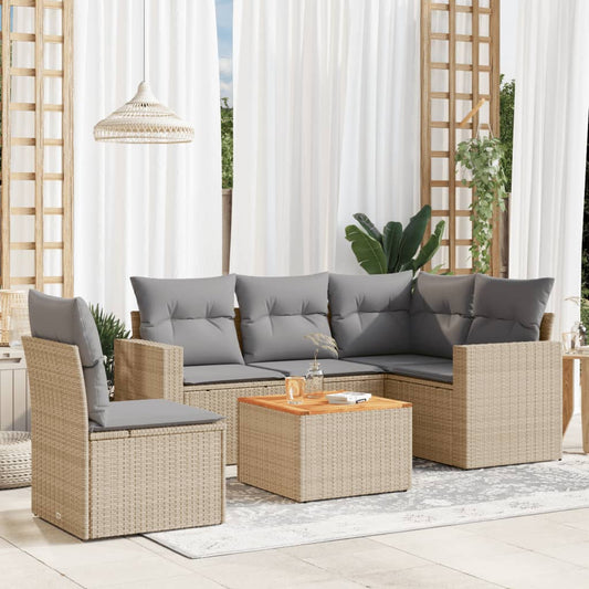 Set Divano da Giardino 6 pz con Cuscini Beige Misto Polyrattan - homemem39