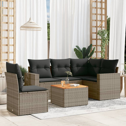 Set Divano da Giardino 6 pz con Cuscini Grigio in Polyrattan - homemem39