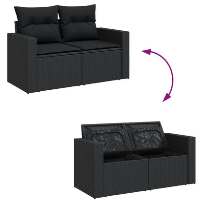 Set Divani da Giardino 9 pz con Cuscini Nero in Polyrattan - homemem39