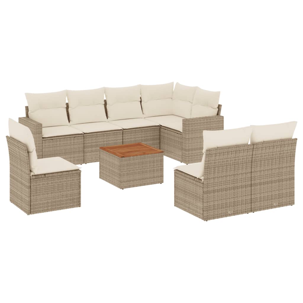 Set Divano da Giardino 9 pz con Cuscini Beige in Polyrattan - homemem39