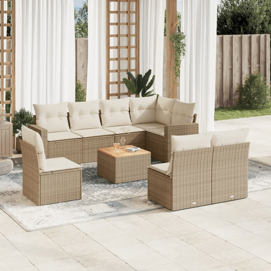 Set Divano da Giardino 9 pz con Cuscini Beige in Polyrattan - homemem39
