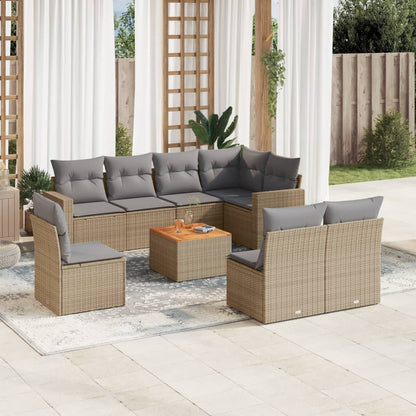 Set Divano da Giardino 9 pz con Cuscini Beige Misto Polyrattan - homemem39