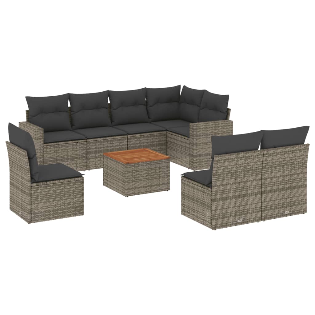 Set Divano da Giardino 9 pz con Cuscini Grigio in Polyrattan - homemem39