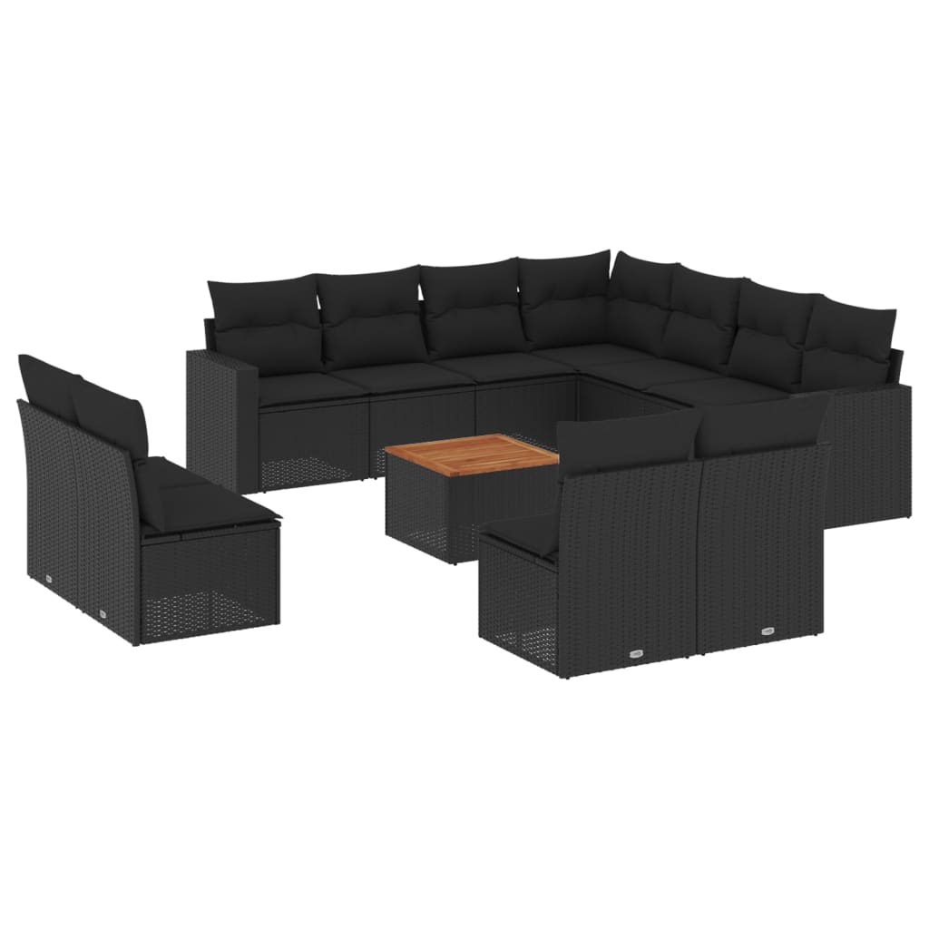 Set Divani da Giardino 12 pz con Cuscini Nero in Polyrattan - homemem39