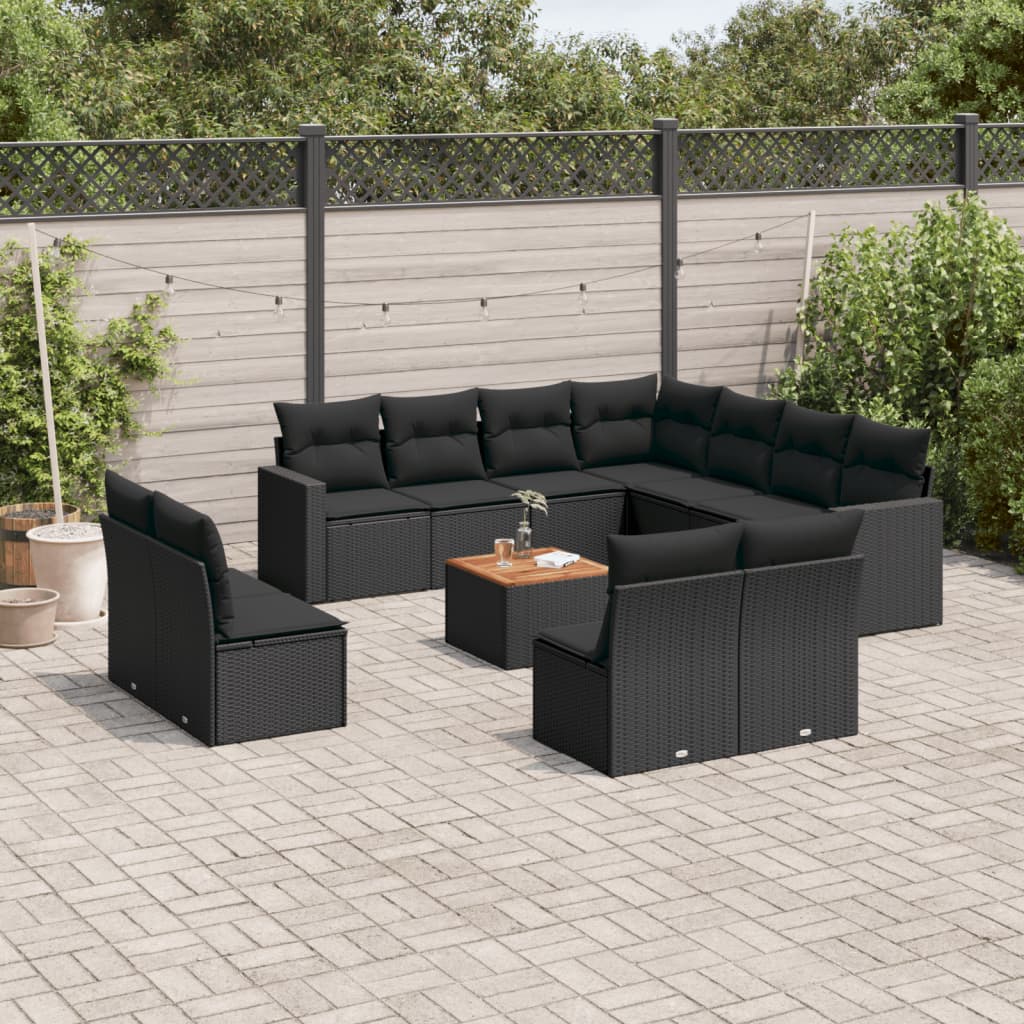 Set Divani da Giardino 12 pz con Cuscini Nero in Polyrattan - homemem39