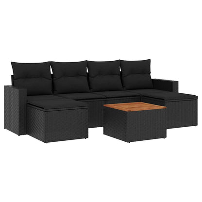 Set Divani da Giardino con Cuscini 7pz Nero Polyrattan | homemem39