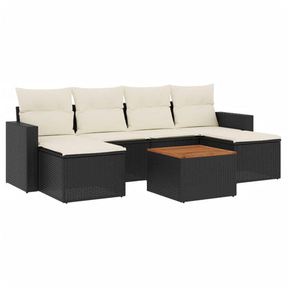 Set Divani da Giardino con Cuscini 7pz Nero Polyrattan