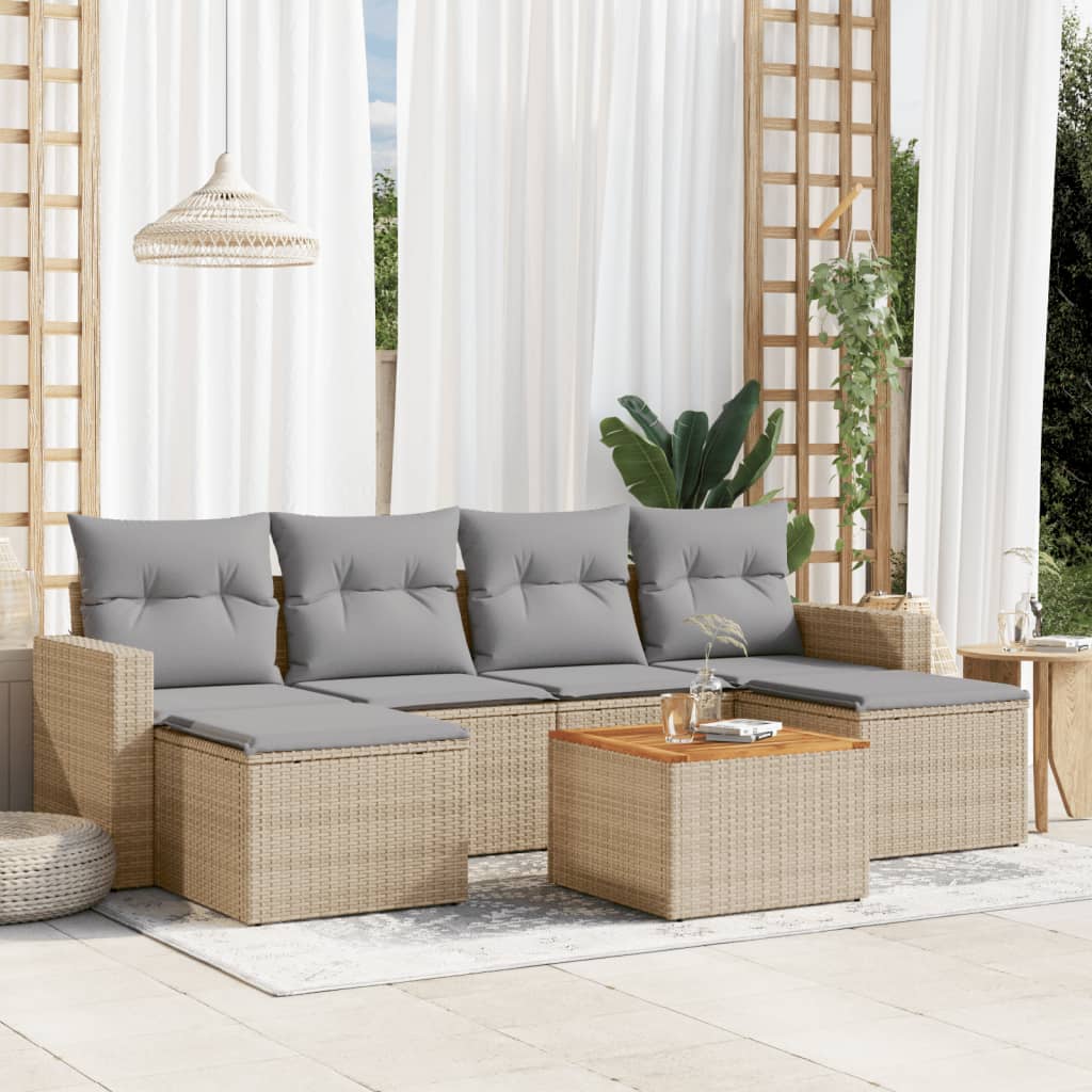 Set Divano da Giardino 7 pz con Cuscini Beige Misto Polyrattan - homemem39