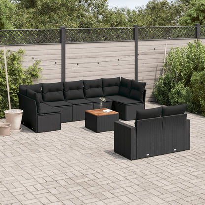 Set Divani da Giardino 10pz con Cuscini in Polyrattan Nero - homemem39