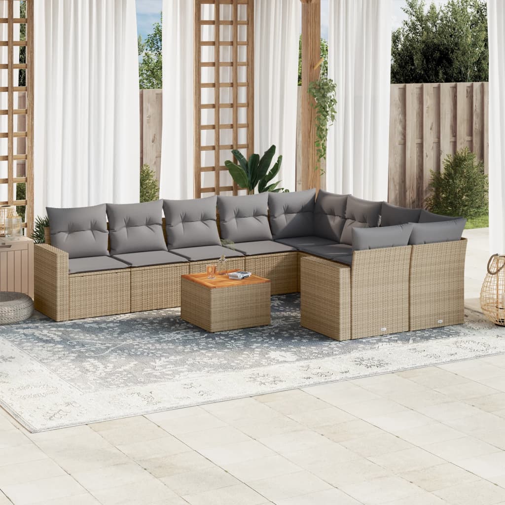 Set Divano da Giardino 10 pz con Cuscini Beige Misto Polyrattan - homemem39