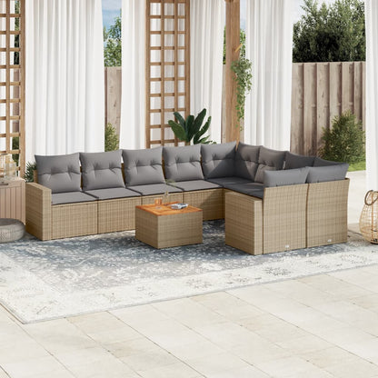 Set Divano da Giardino 10 pz con Cuscini Beige Misto Polyrattan - homemem39
