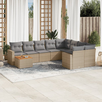 Set Divano da Giardino 10 pz con Cuscini Beige Misto Polyrattan - homemem39