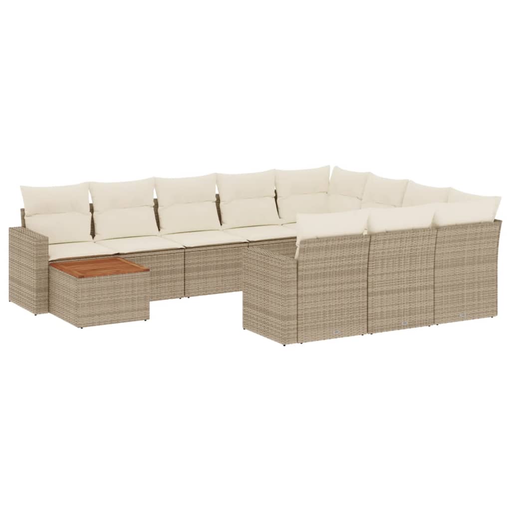 Set Divani da Giardino 11 pz con Cuscini Beige in Polyrattan
