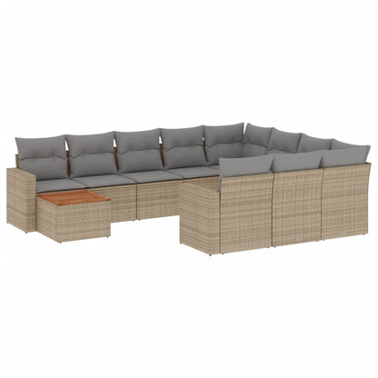 Set Divano da Giardino 11 pz con Cuscini Beige Misto Polyrattan - homemem39