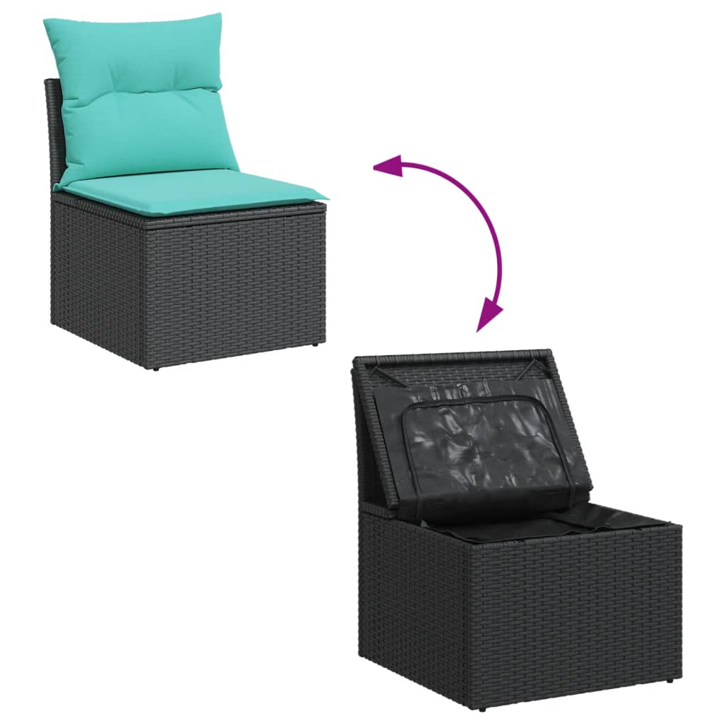 Set Divani da Giardino 11 pz con Cuscini in Polyrattan Nero | homemem39