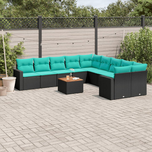 Set Divani da Giardino 11 pz con Cuscini in Polyrattan Nero | homemem39