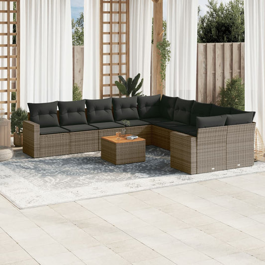 Set Divani da Giardino 11 pz con Cuscini in Polyrattan Grigio | homemem39