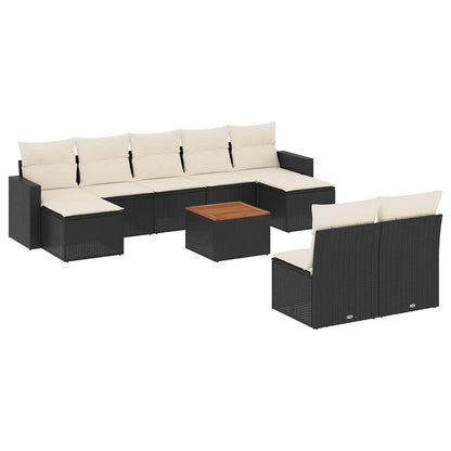 Set Divani da Giardino 10pz con Cuscini in Polyrattan Nero