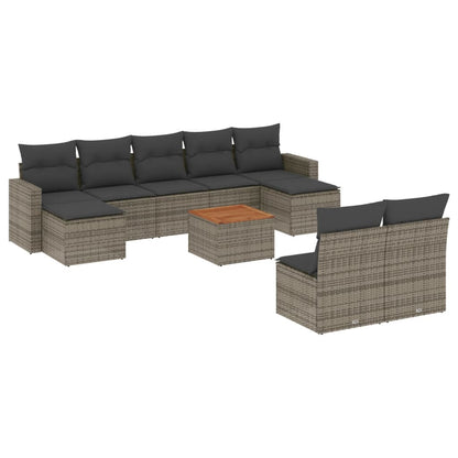 Set Divano da Giardino 10 pz con Cuscini Grigio in Polyrattan | homemem39