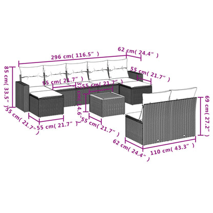 Set Divano da Giardino 10 pz con Cuscini Grigio in Polyrattan | homemem39
