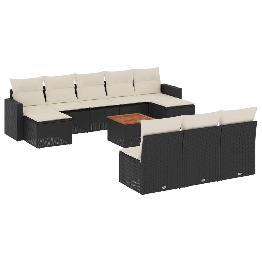 Set Divani da Giardino 11 pz con Cuscini in Polyrattan Nero