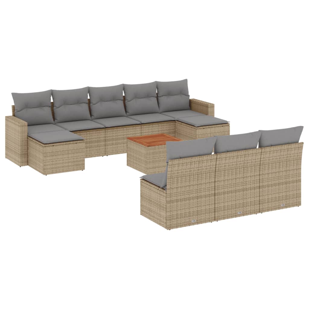 Set Divano da Giardino 11 pz con Cuscini Beige Misto Polyrattan
