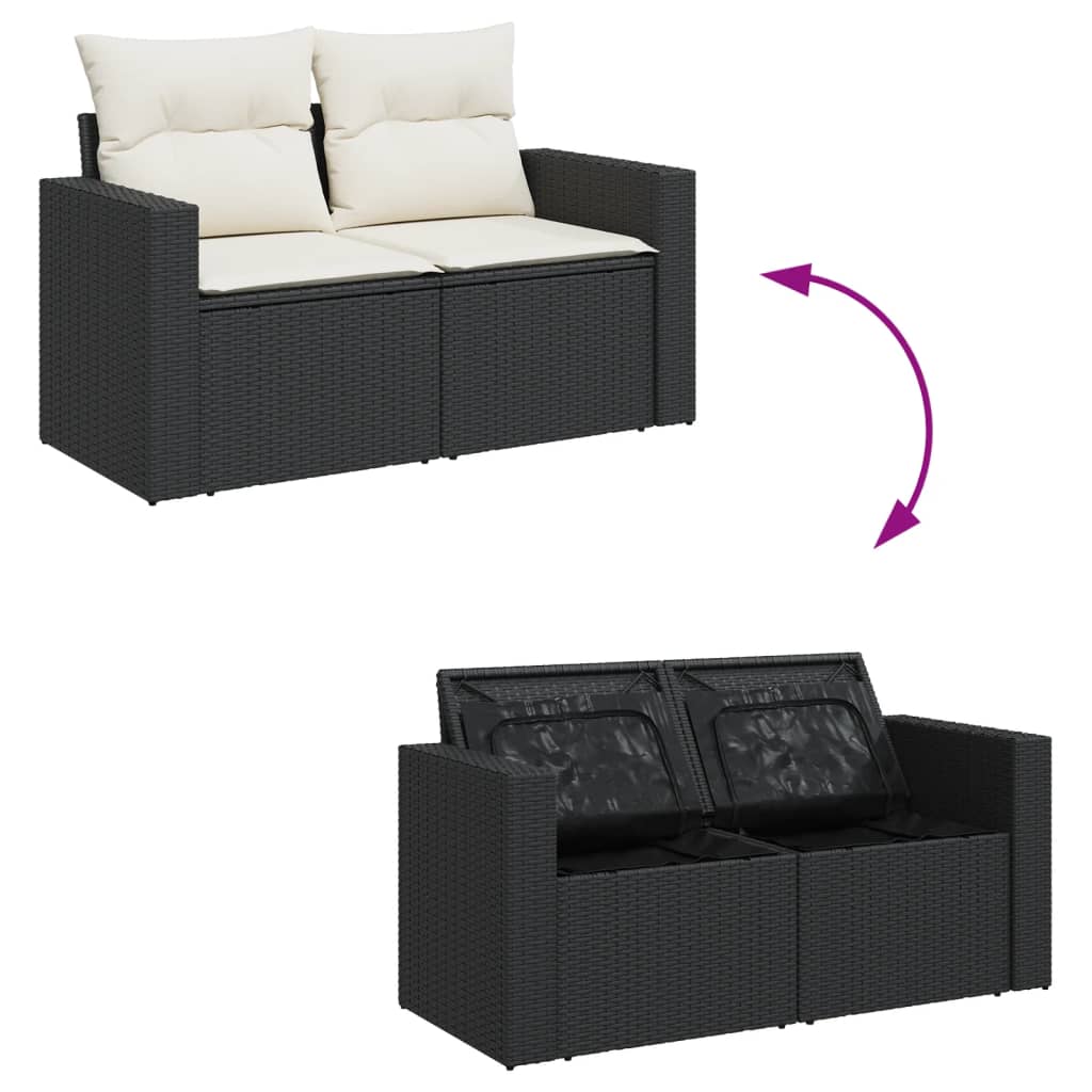Set Divani da Giardino 10pz con Cuscini in Polyrattan Nero | homemem39