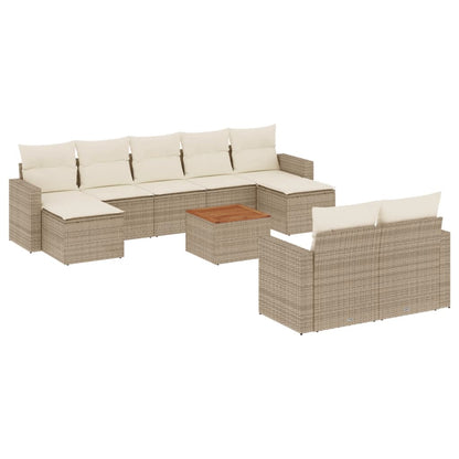 Set Divano da Giardino 10 pz con Cuscini Beige in Polyrattan | homemem39