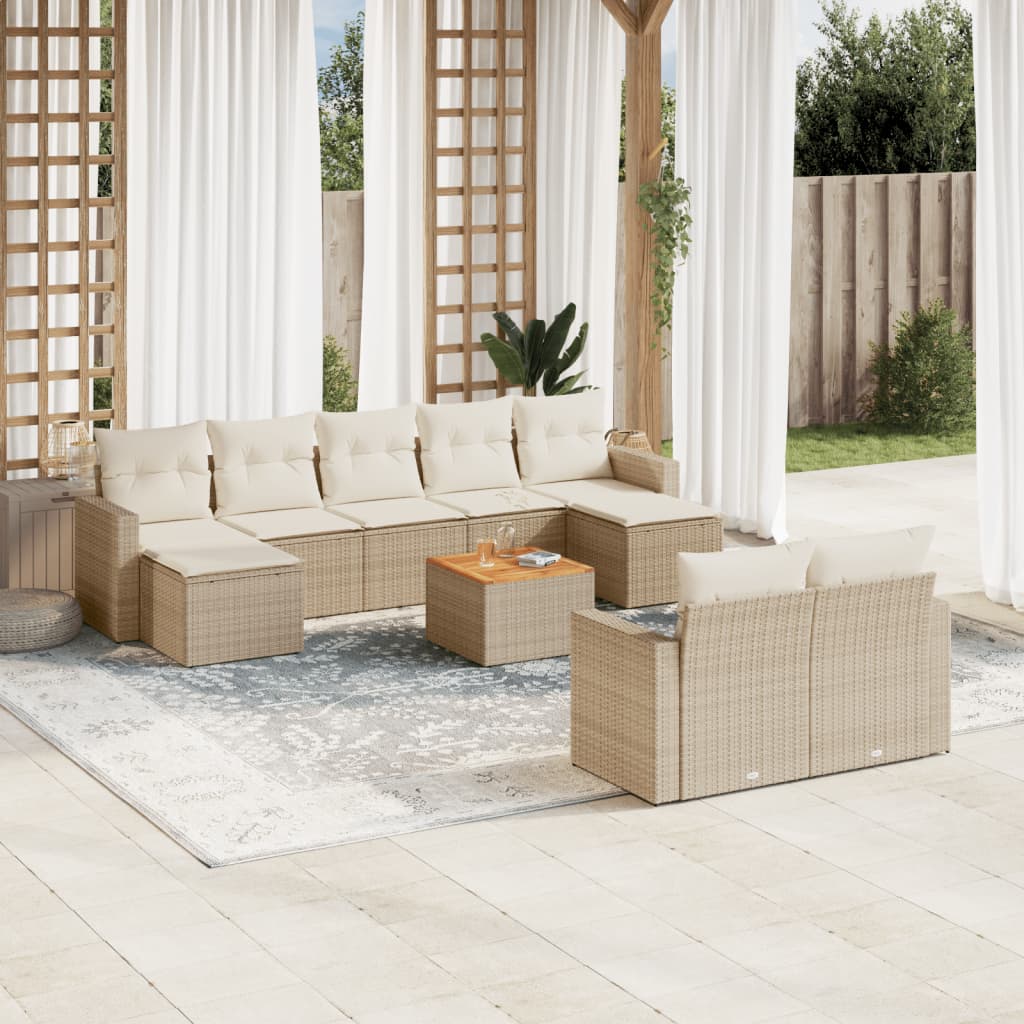 Set Divano da Giardino 10 pz con Cuscini Beige in Polyrattan | homemem39