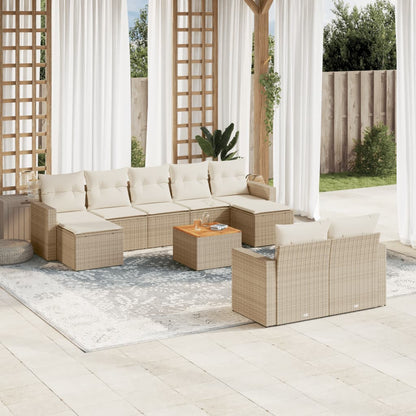 Set Divano da Giardino 10 pz con Cuscini Beige in Polyrattan | homemem39