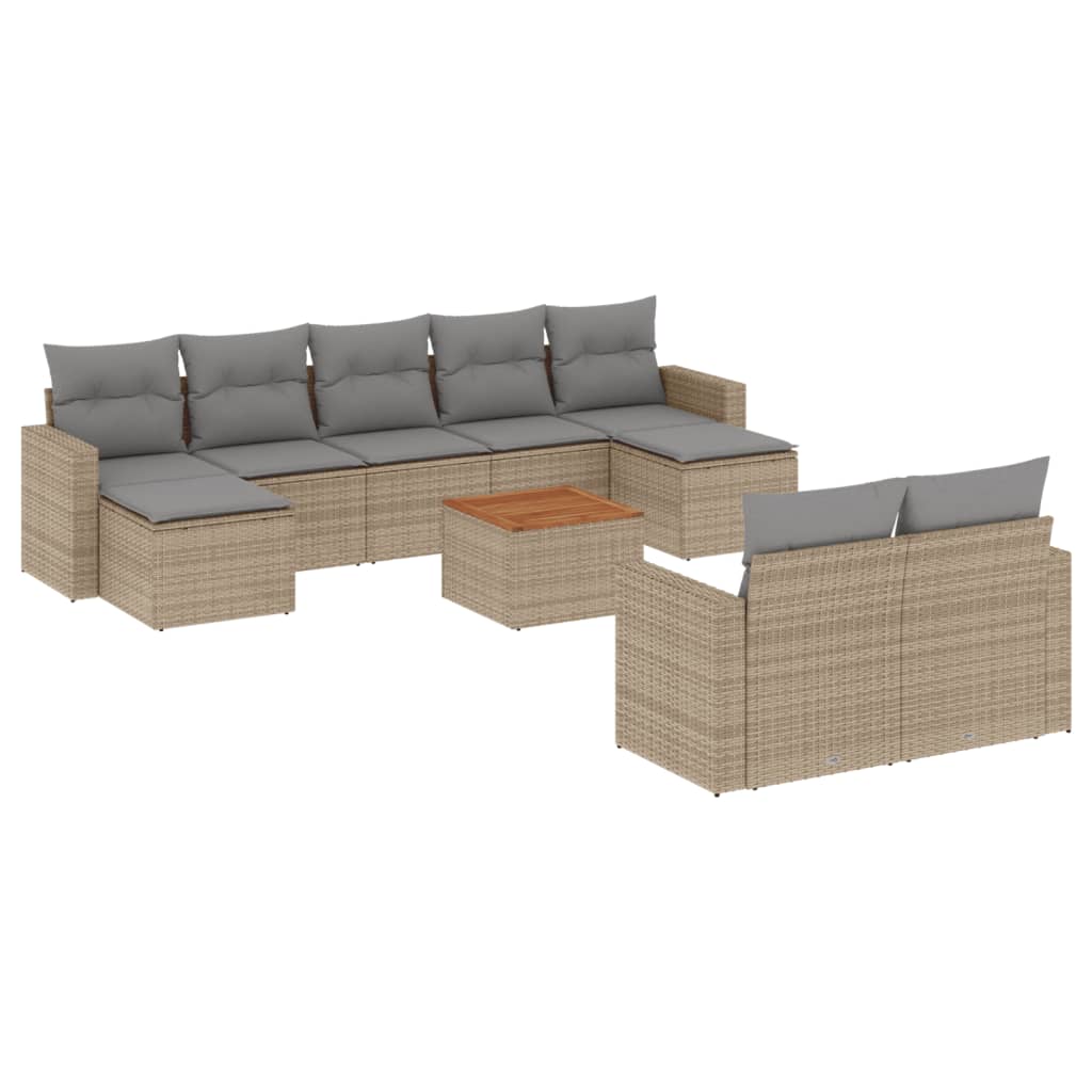 Set Divano da Giardino 10 pz con Cuscini Beige Misto Polyrattan | homemem39