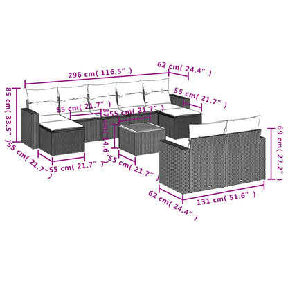 Set Divano da Giardino 10 pz con Cuscini Grigio in Polyrattan | homemem39
