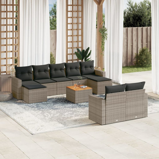Set Divano da Giardino 10 pz con Cuscini Grigio in Polyrattan | homemem39