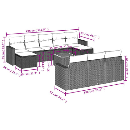 Set Divano da Giardino 11 pz con Cuscini Beige Misto Polyrattan | homemem39