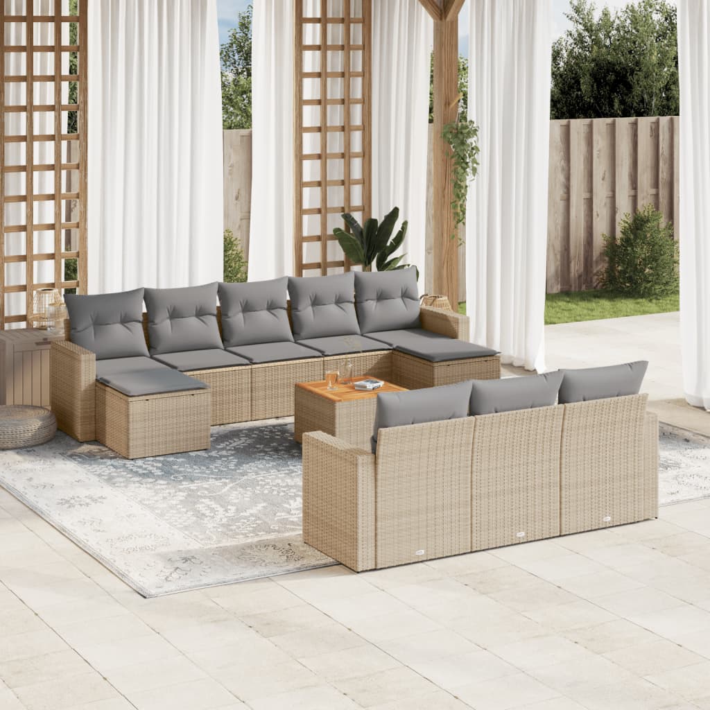 Set Divano da Giardino 11 pz con Cuscini Beige Misto Polyrattan | homemem39