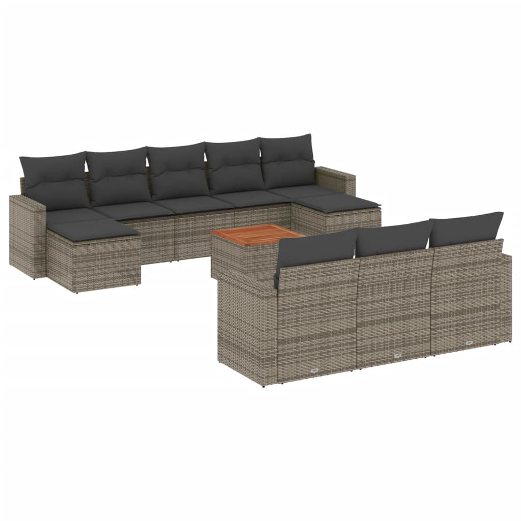 Set Divani da Giardino 11 pz con Cuscini in Polyrattan Grigio | homemem39