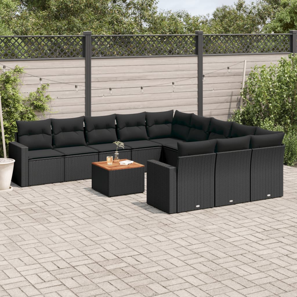 Set Divani da Giardino 12 pz con Cuscini Nero in Polyrattan | homemem39