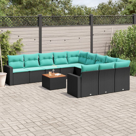 Set Divani da Giardino 12pz con Cuscini Nero in Polyrattan | homemem39