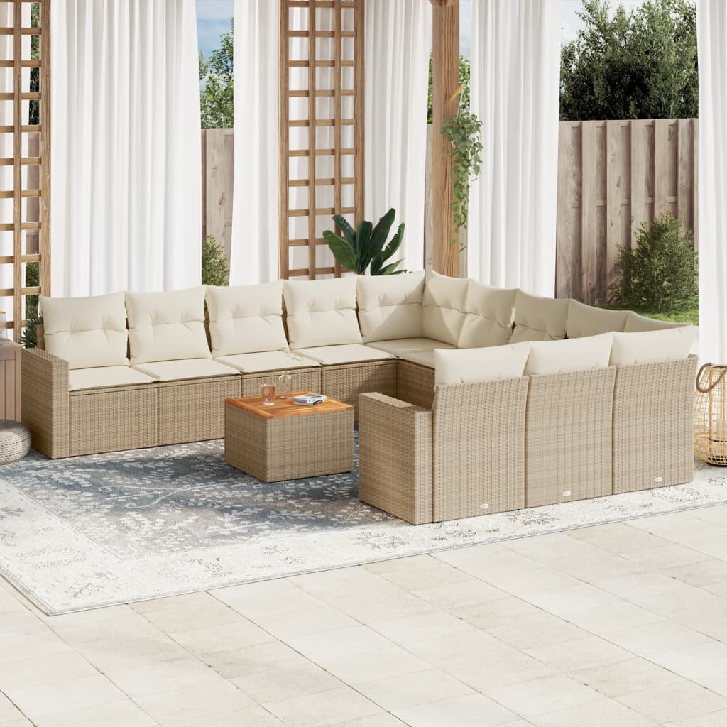 Set Divani da Giardino 12 pz con Cuscini Beige in Polyrattan | homemem39