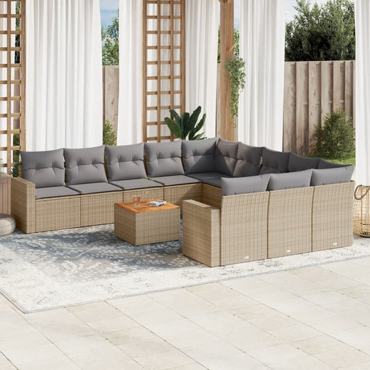 Set Divano da Giardino 12 pz con Cuscini Beige Misto Polyrattan | homemem39